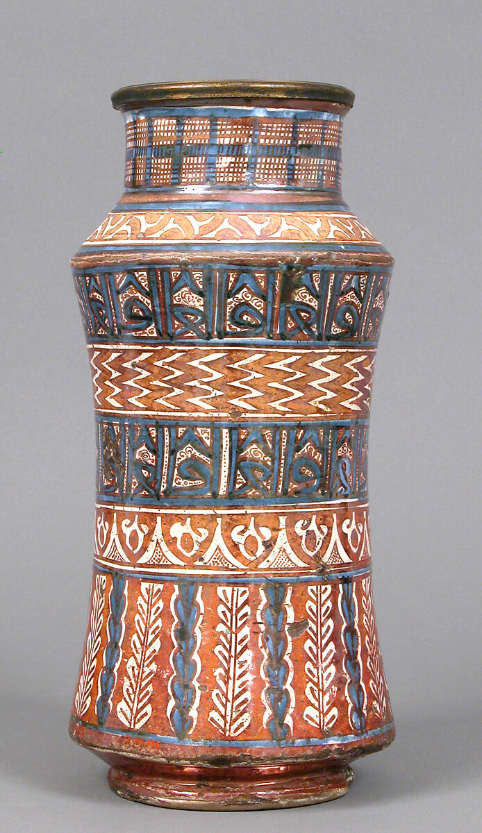 Pharmacy Jar, Tin-glazed earthenware, Spanish 