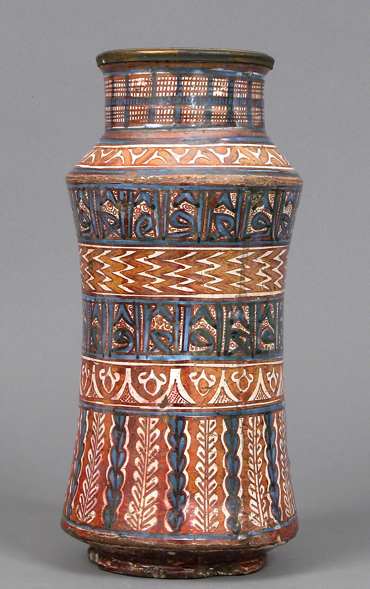 Pharmacy Jar, Tin-glazed earthenware, Spanish