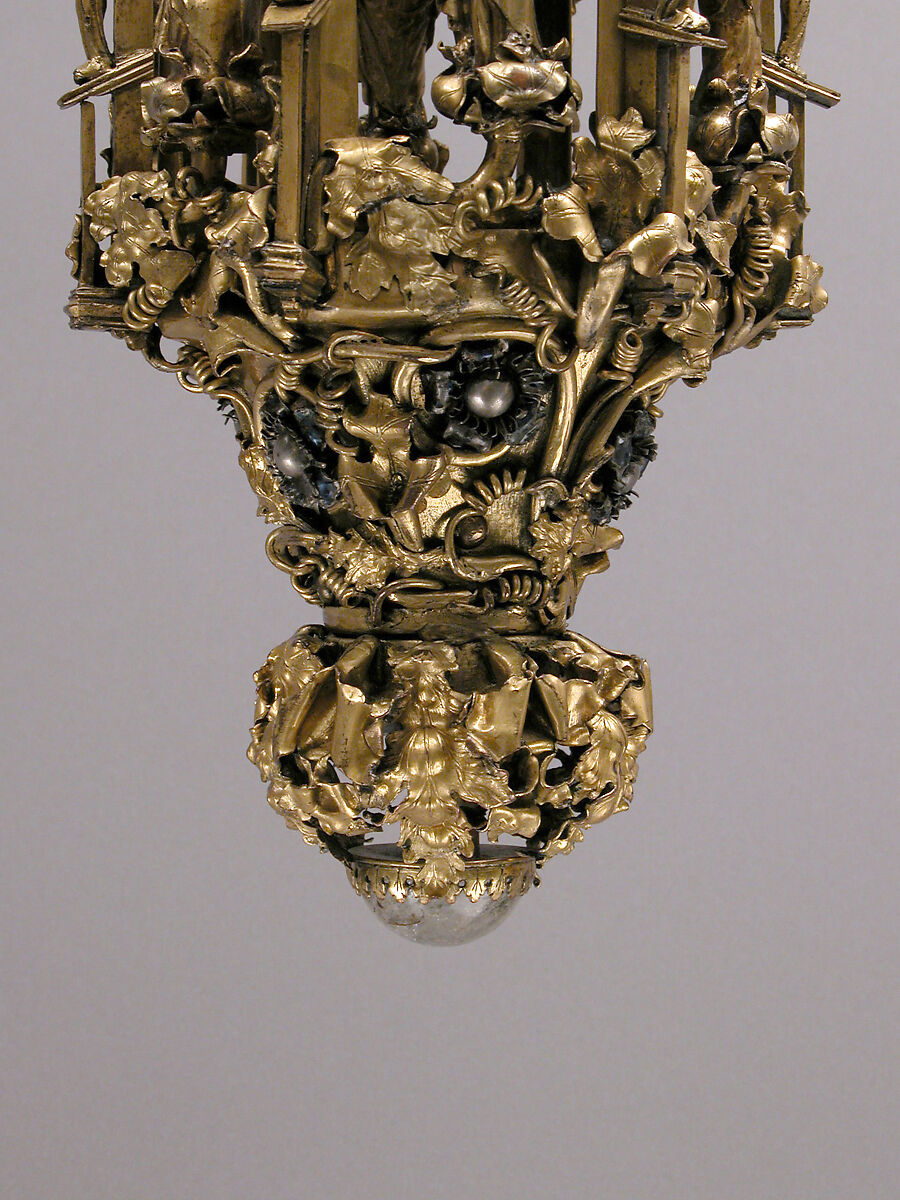 Lamp or Censer, Gilt-copper alloy, silver, enamel en ronde bosse, rock crystal, North Italian