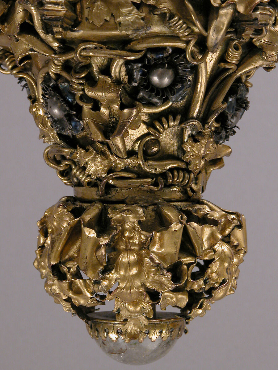 Lamp or Censer, Gilt-copper alloy, silver, enamel en ronde bosse, rock crystal, North Italian