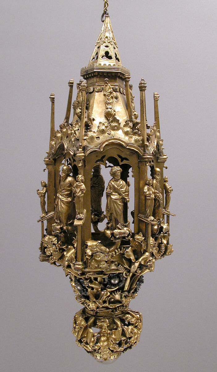 Lamp or Censer, Gilt-copper alloy, silver, enamel en ronde bosse, rock crystal, North Italian 