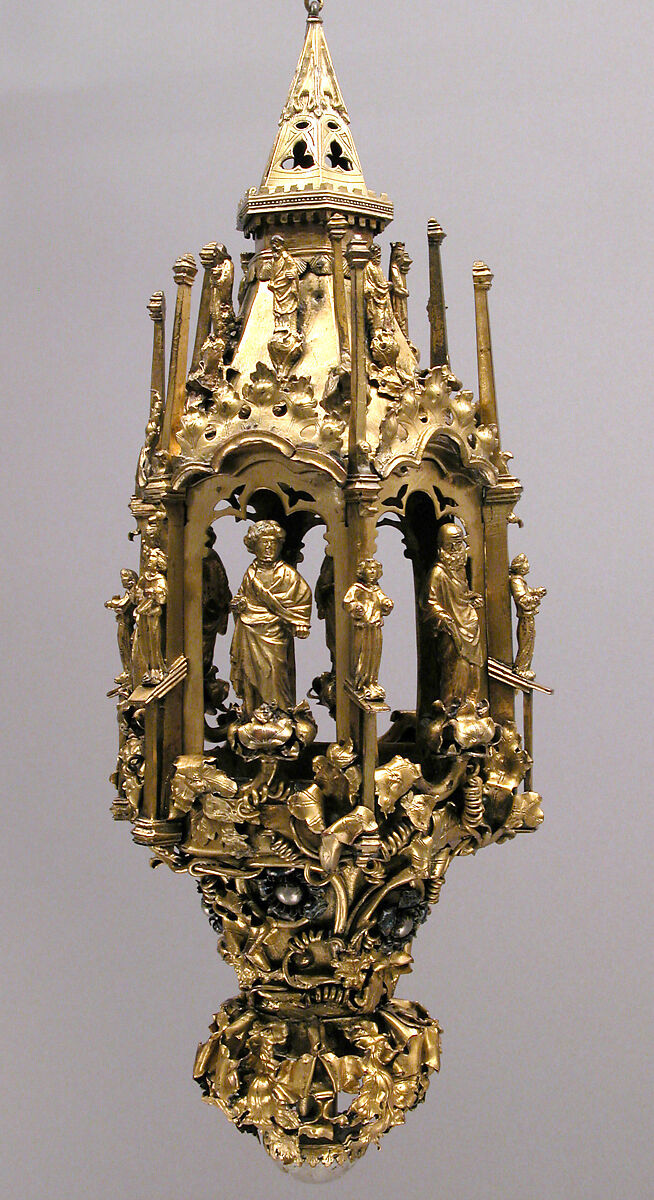 Lamp or Censer, Gilt-copper alloy, silver, enamel en ronde bosse, rock crystal, North Italian