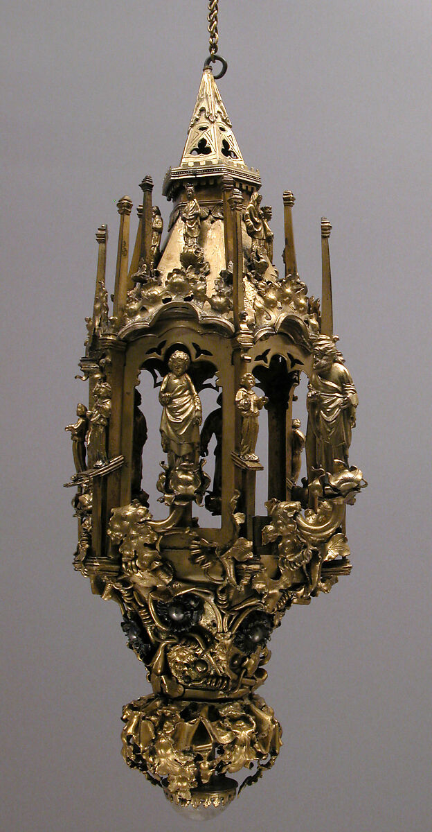 Lamp or Censer, Gilt-copper alloy, silver, enamel en ronde bosse, rock crystal, North Italian