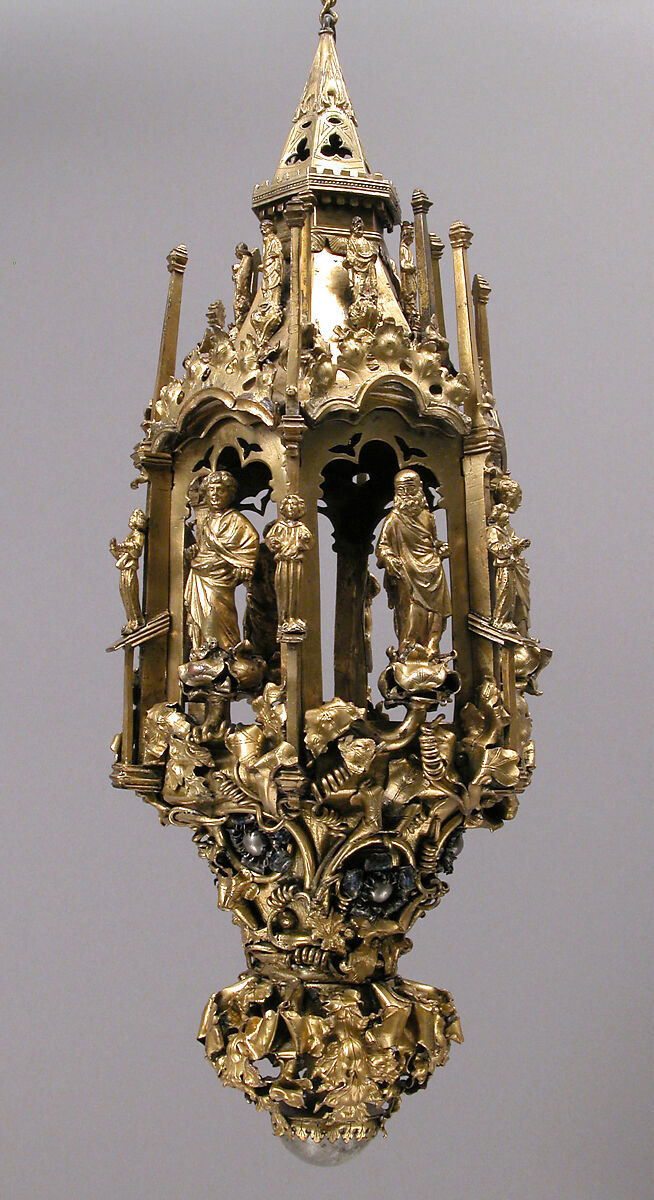 Lamp or Censer, Gilt-copper alloy, silver, enamel en ronde bosse, rock crystal, North Italian