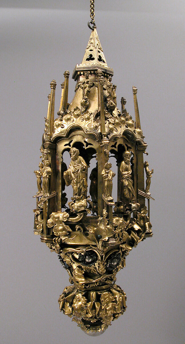 Lamp or Censer, Gilt-copper alloy, silver, enamel en ronde bosse, rock crystal, North Italian