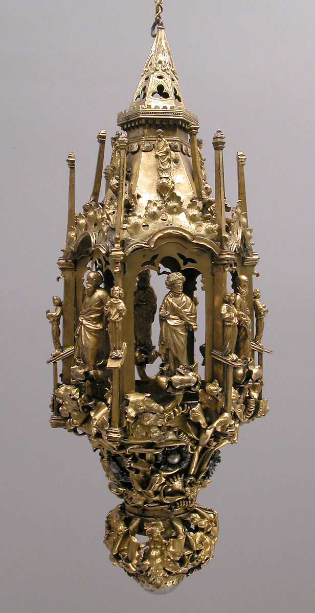 Lamp or Censer, Gilt-copper alloy, silver, enamel en ronde bosse, rock crystal, North Italian