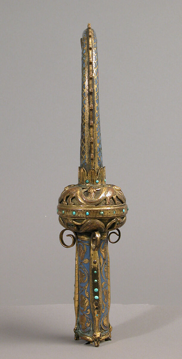 Head of a Crozier with Saint Michael Slaying the Dragon, Champlevé enamel, gilded copper, and glass paste, French