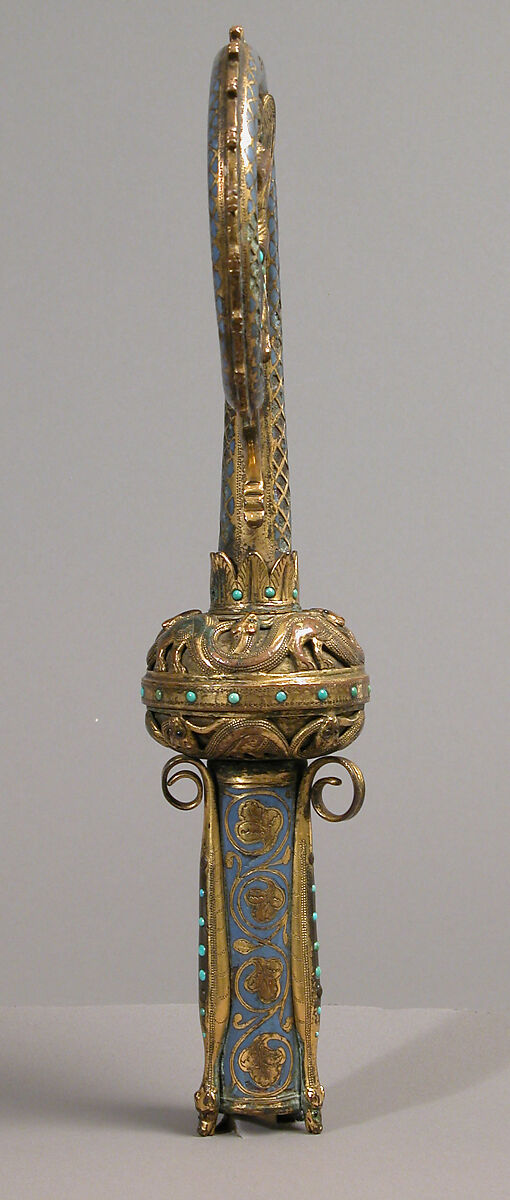 Head of a Crozier with Saint Michael Slaying the Dragon, Champlevé enamel, gilded copper, and glass paste, French