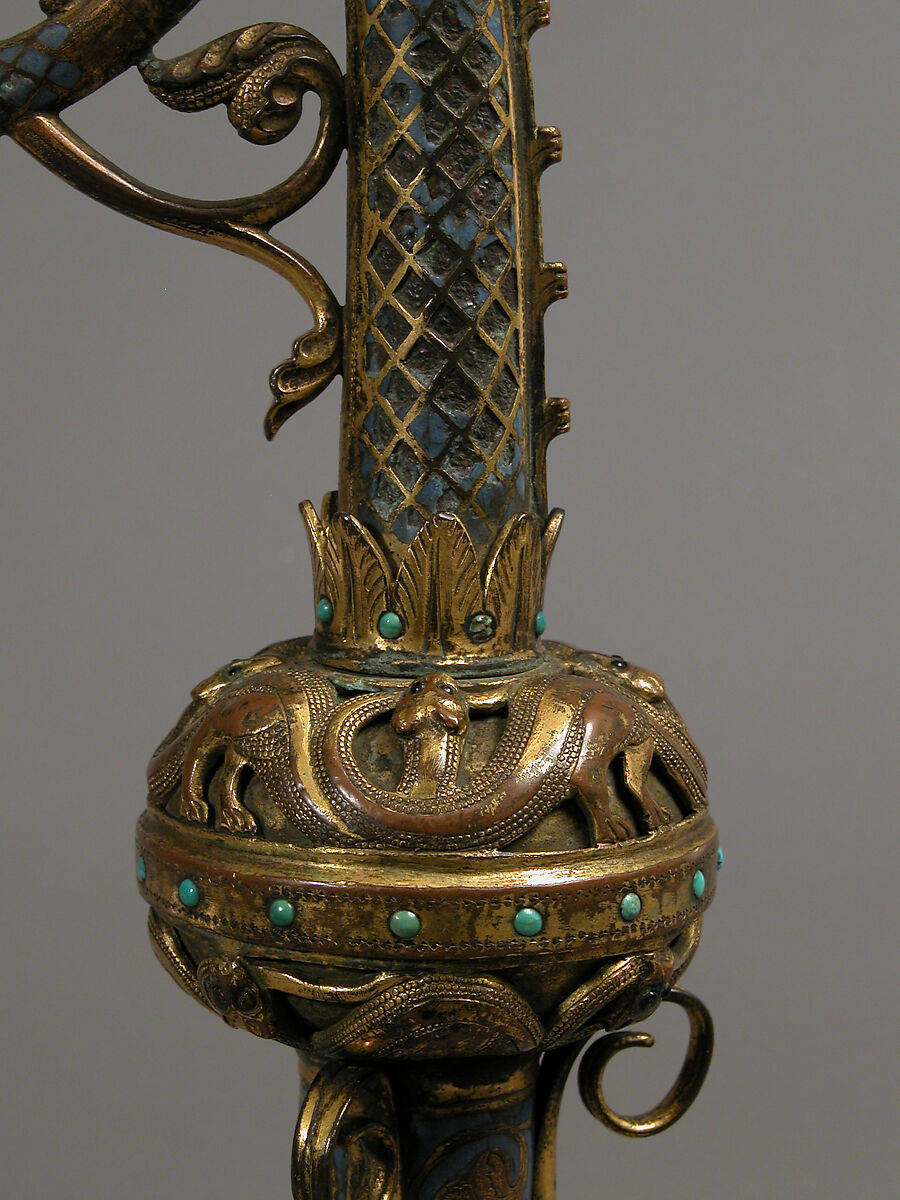 Head of a Crozier with Saint Michael Slaying the Dragon, Champlevé enamel, gilded copper, and glass paste, French