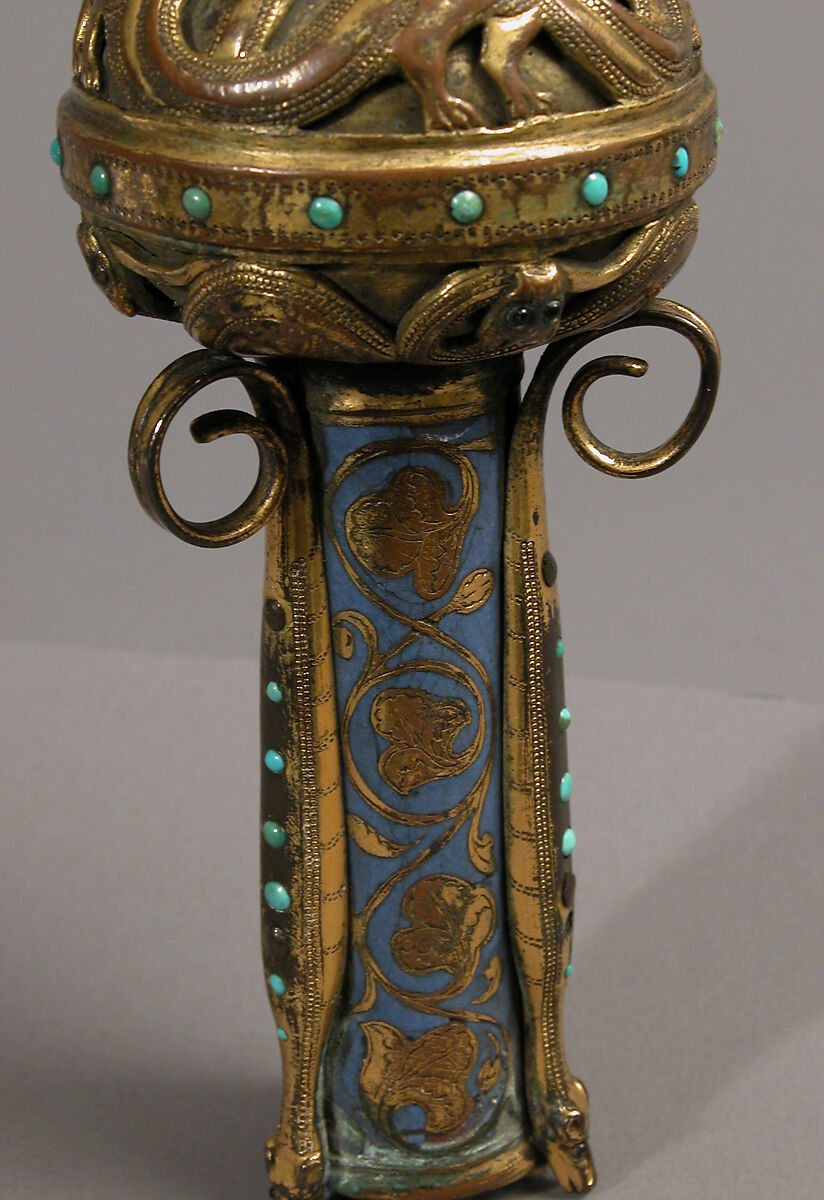Head of a Crozier with Saint Michael Slaying the Dragon, Champlevé enamel, gilded copper, and glass paste, French