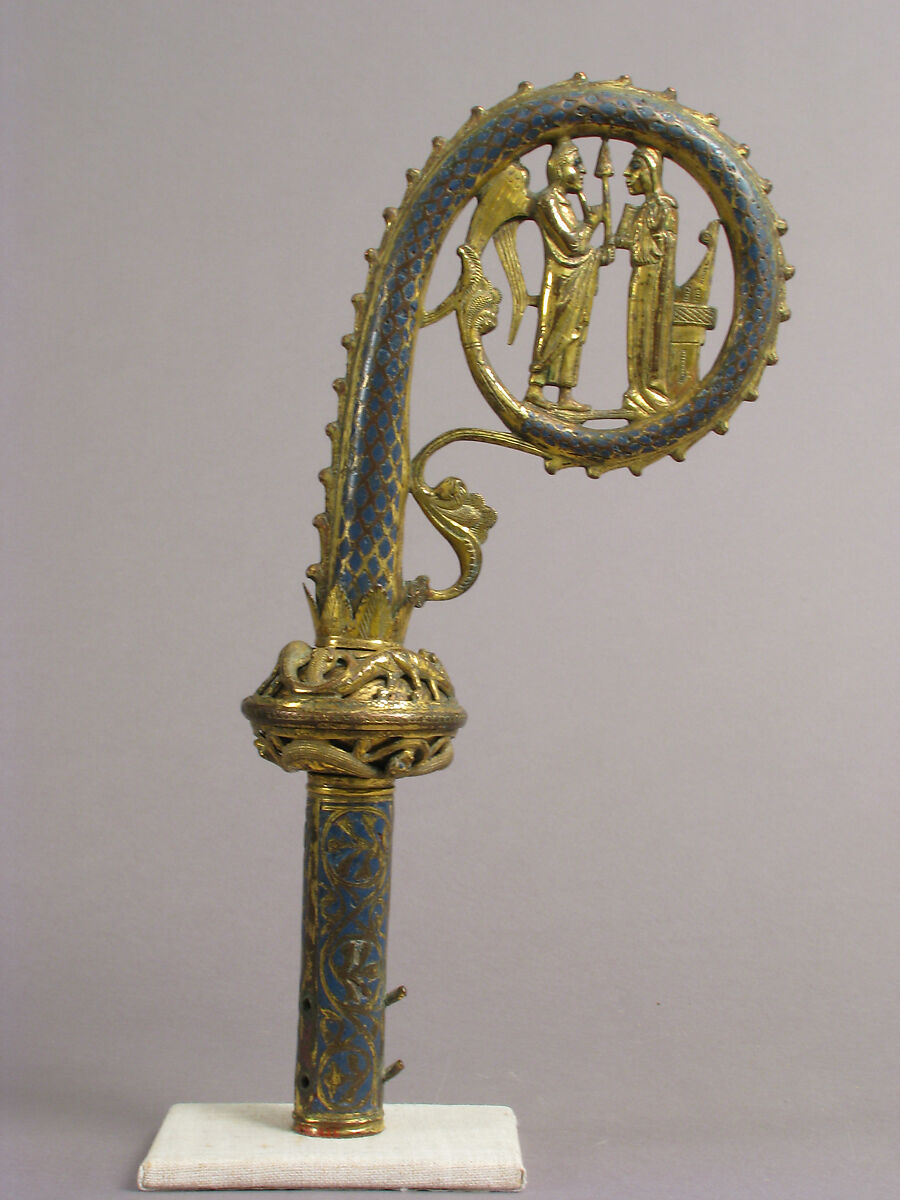 Head of a Crozier with the Annunciation, Copper formed, engraved, chased, scraped, stippled and gilt; champlevé enamel: medium blue, French 