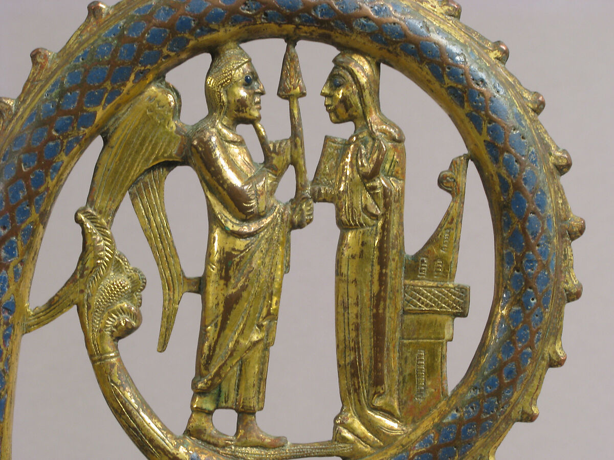 Head of a Crozier with the Annunciation, Copper formed, engraved, chased, scraped, stippled and gilt; champlevé enamel: medium blue, French
