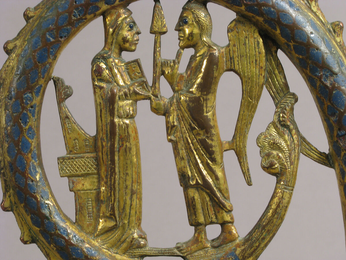 Head of a Crozier with the Annunciation, Copper formed, engraved, chased, scraped, stippled and gilt; champlevé enamel: medium blue, French
