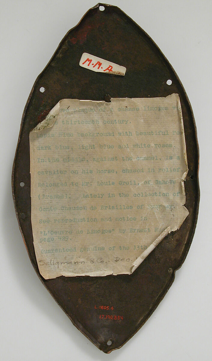 Equestrian Plaque, Champlevé enamel and glass on gilded copper, French