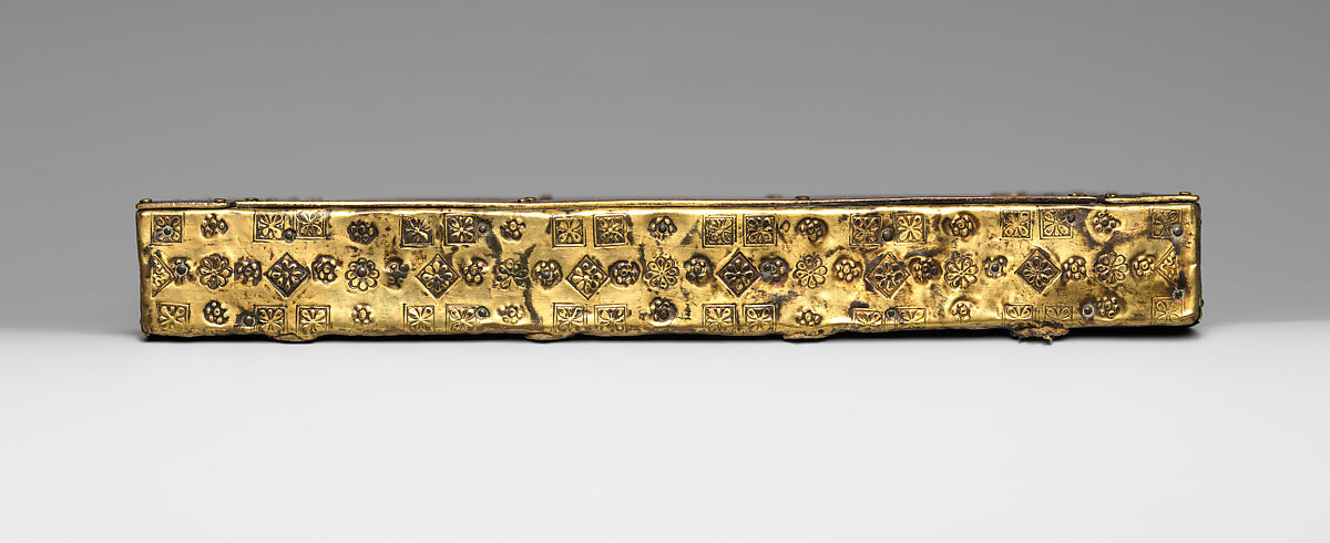 Book Cover with Crucifixion Panel, Elephant ivory, champlevé enamel, copper gilt on wood support, French