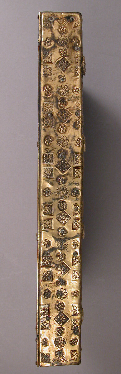 Book Cover with Crucifixion Panel, Elephant ivory, champlevé enamel, copper gilt on wood support, French