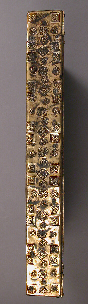 Book Cover with Crucifixion Panel, Elephant ivory, champlevé enamel, copper gilt on wood support, French