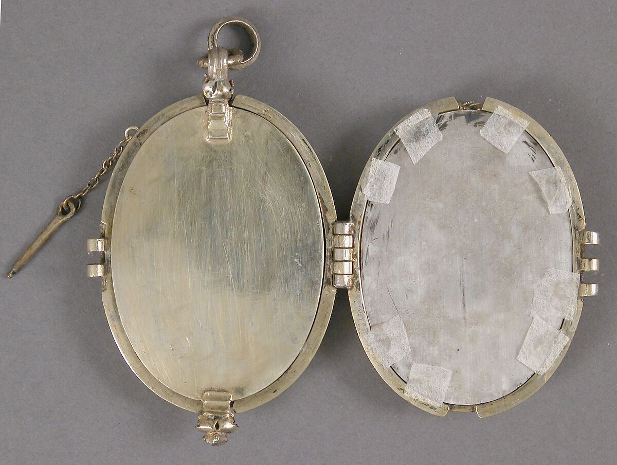 Two Medallions, Elephant ivory, polychromy & gilding, (later mount: gilt silver and glass), French