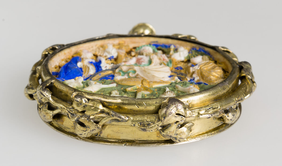 Pendant Medallion with the Last Judgment, Elephant ivory, paint, and silver-gilt mount, French