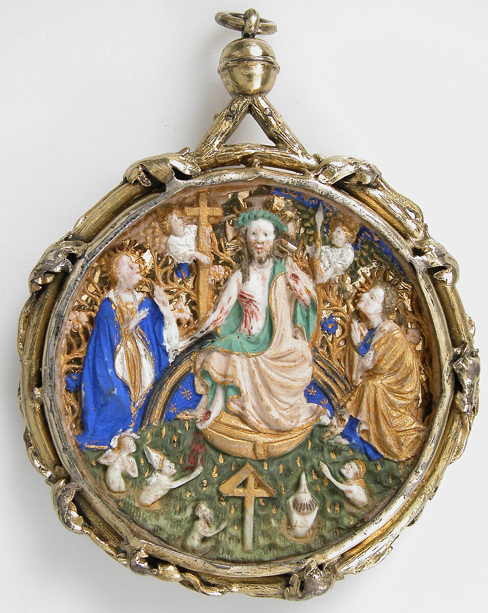 Pendant Medallion with the Last Judgment, Ivory, paint, and silver-gilt mount, French 