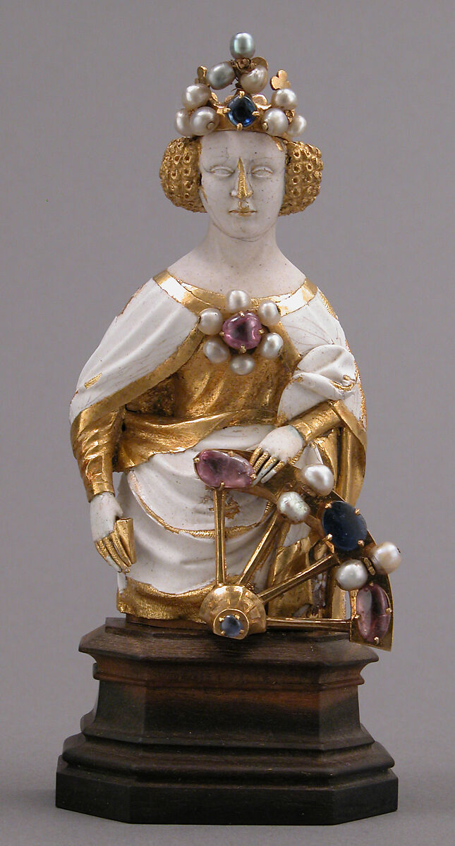 Saint Catherine of Alexandria, Gold, ronde-basse enamel, and jewels, French