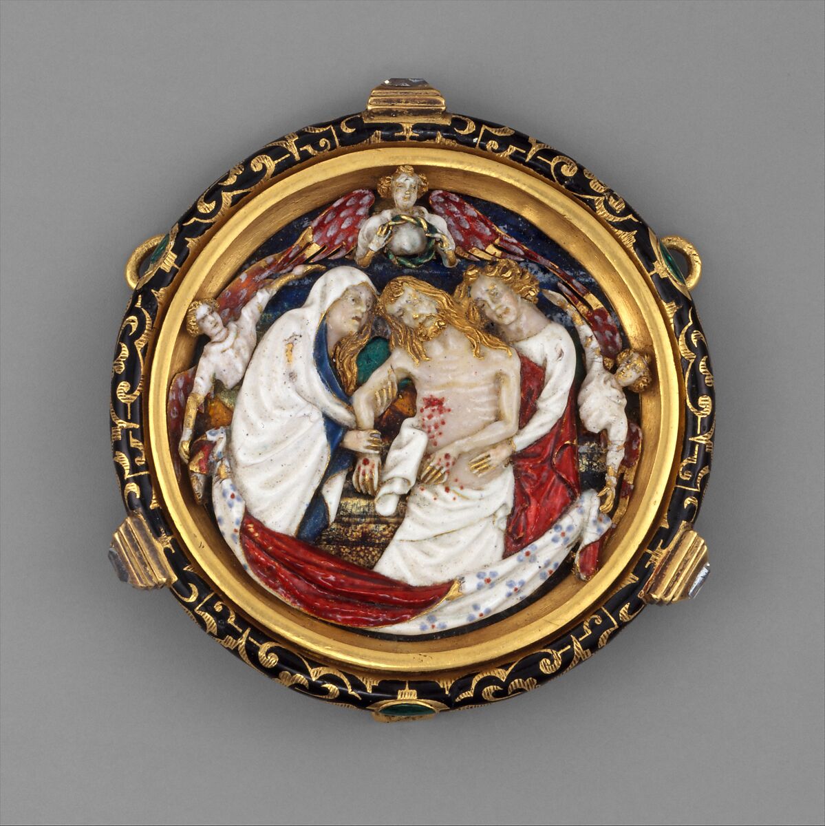 The Dead Christ with the Virgin, Saint John, and Angels, Opaque and translucent enamel on gold, French