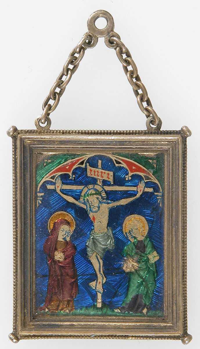 Pendant with the Crucifixion, Basse taille enamel, silver-gilt, French (?) 