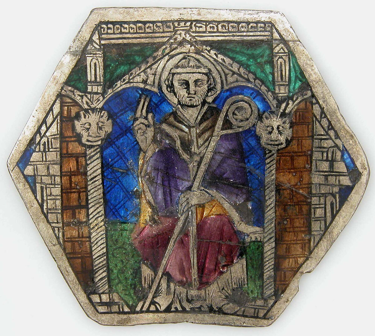 Plaque with a Sainted Bishop, Basse taille enamel, silver, Italian 