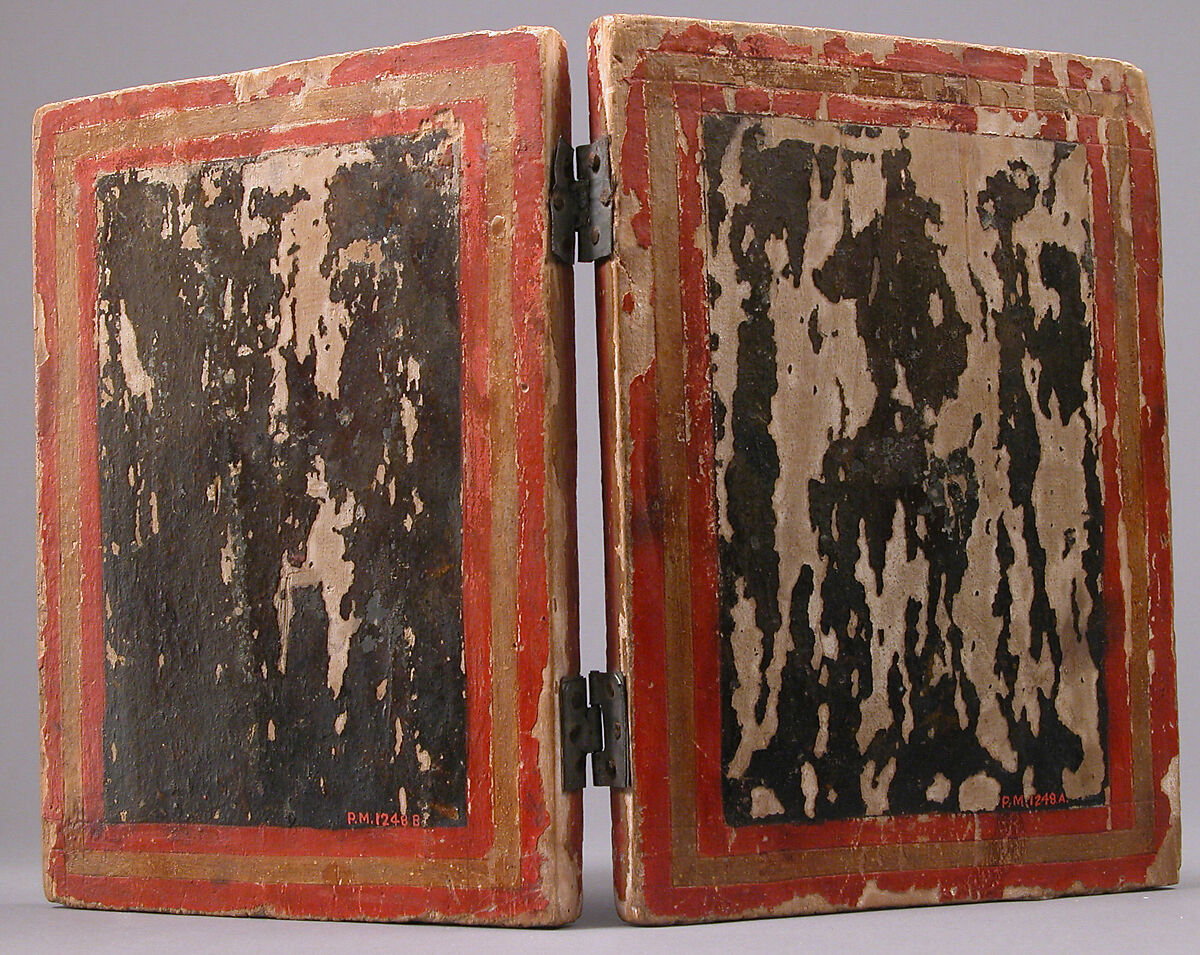 Reliquary Diptych, Verre églomisé, polychromy, wood, metal, and possible human remains, Central Italian