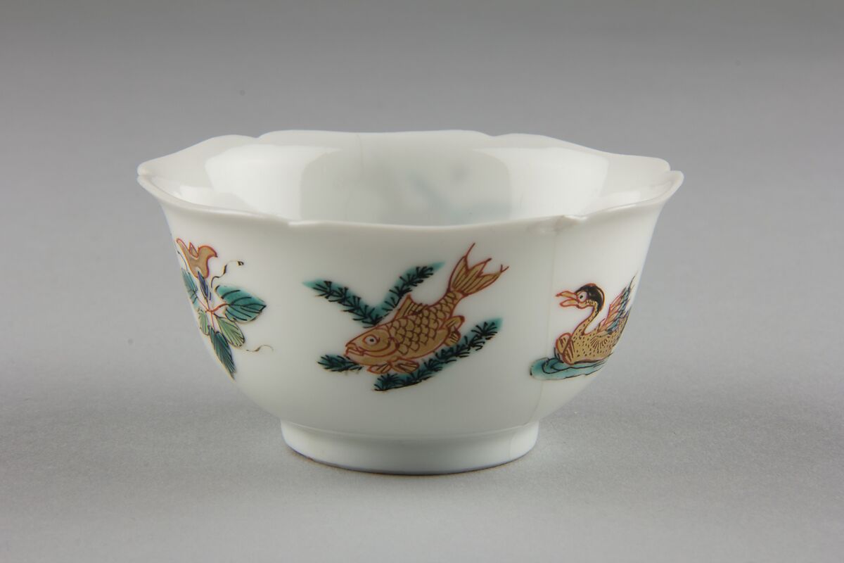 Cup with duck, fish, and flowers, Porcelain painted in overglaze polychrome enamels (Jingdezhen ware), China