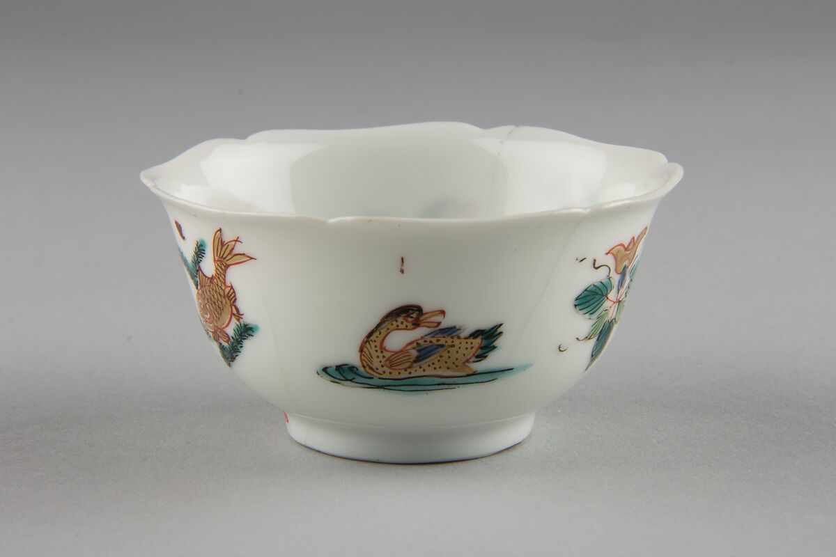 Cup with duck, fish, and flowers, Porcelain painted in overglaze polychrome enamels (Jingdezhen ware), China