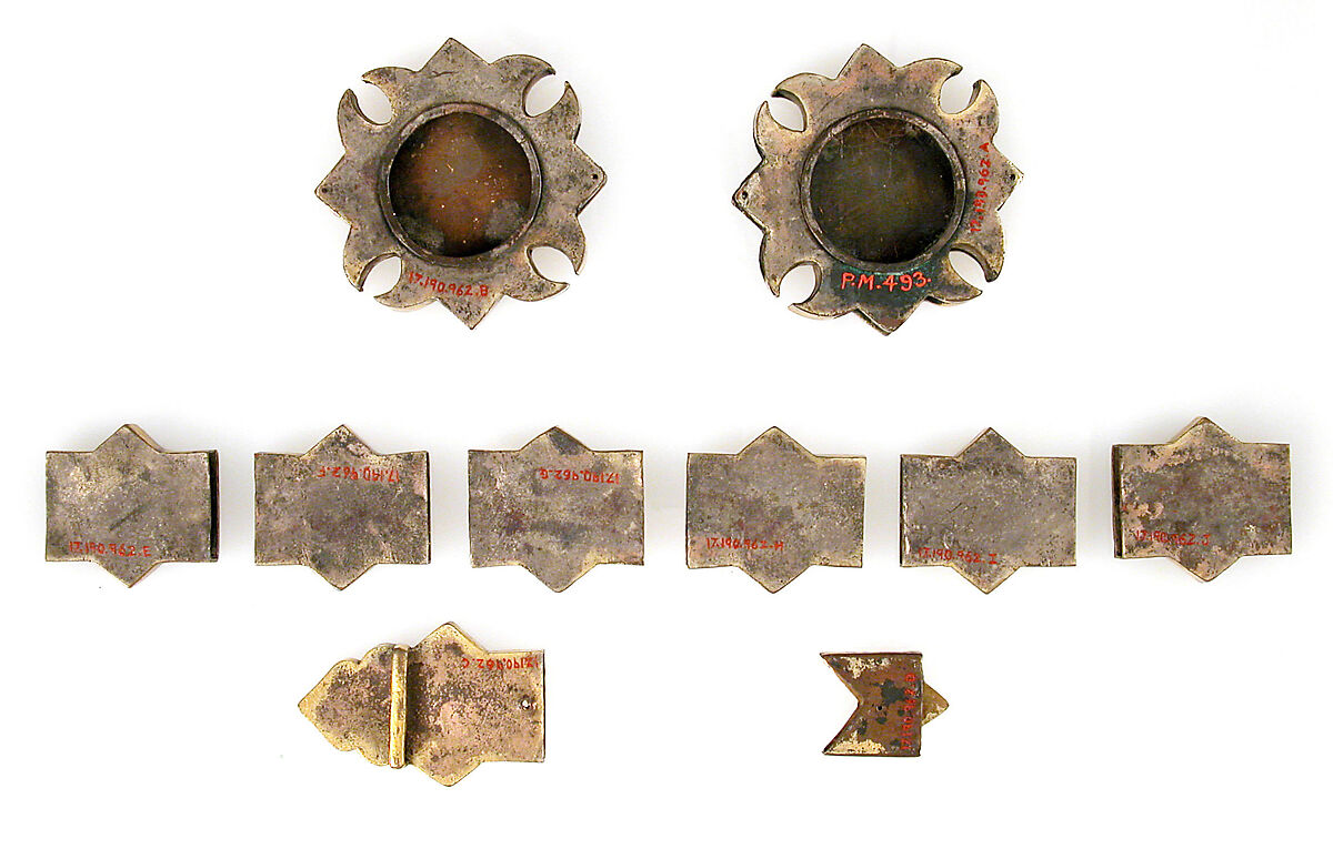 Horse Bridle or Belt Ornaments, Gilt copper or copper alloy and cloisonné enamel, Spanish