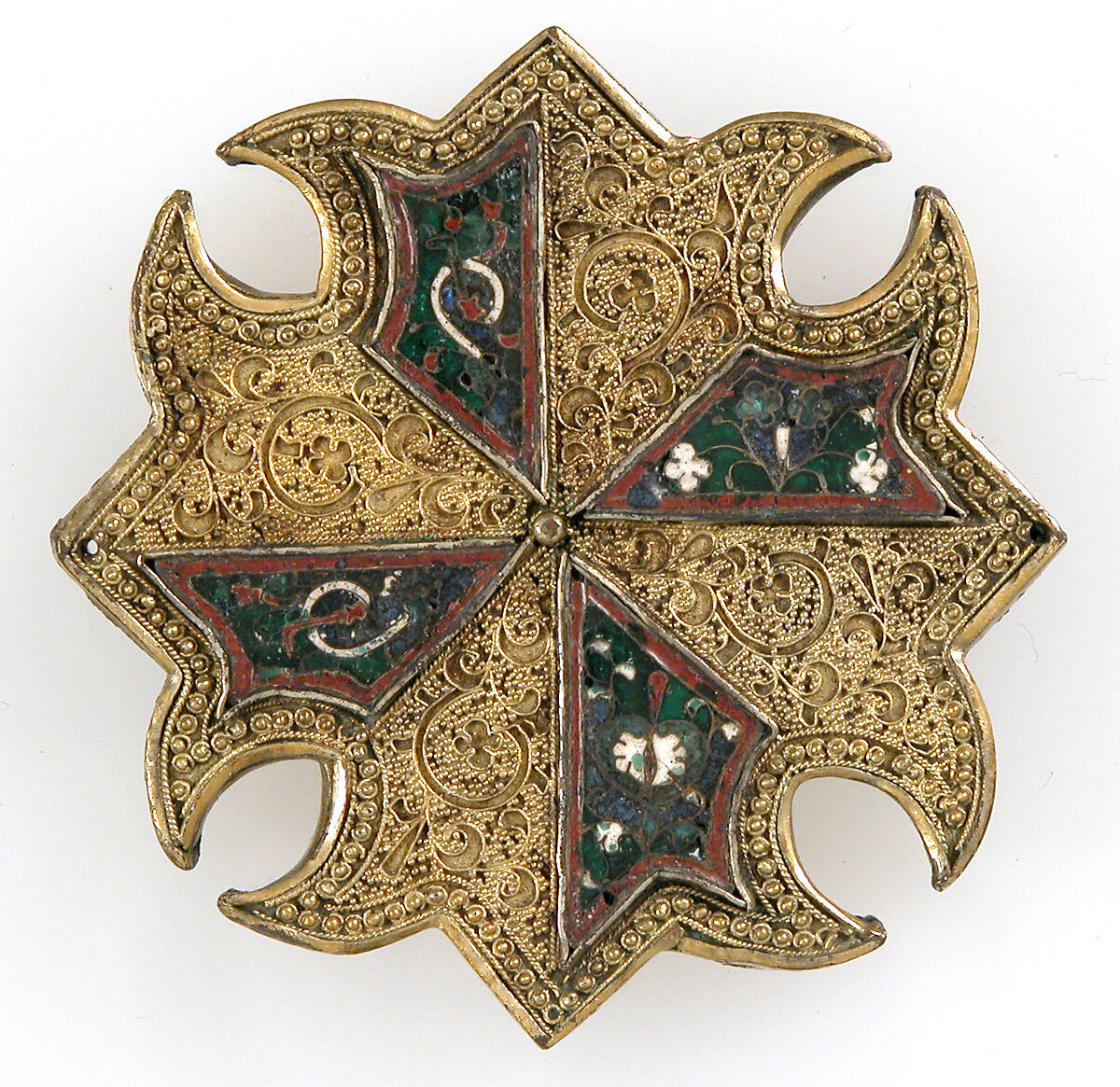 Horse Bridle or Belt Ornaments, Gilt copper or copper alloy and cloisonné enamel, Spanish