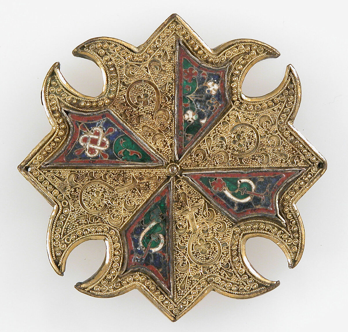 Horse Bridle or Belt Ornaments, Gilt copper or copper alloy and cloisonné enamel, Spanish