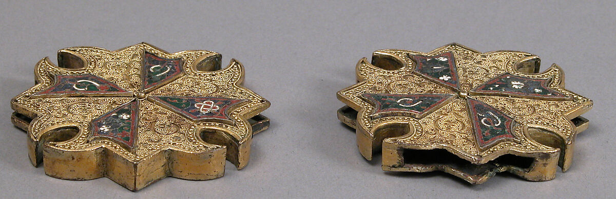 Horse Bridle or Belt Ornaments, Gilt copper or copper alloy and cloisonné enamel, Spanish