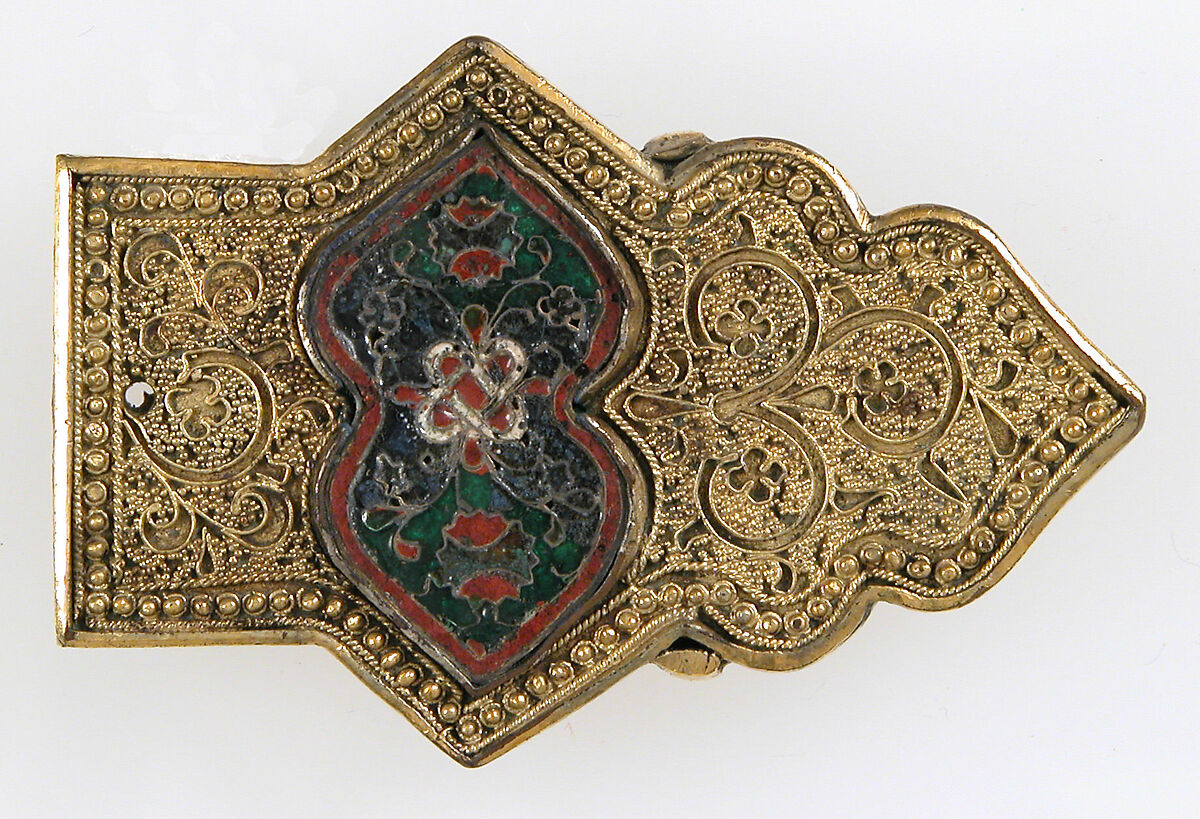 Horse Bridle or Belt Ornaments, Gilt copper or copper alloy and cloisonné enamel, Spanish