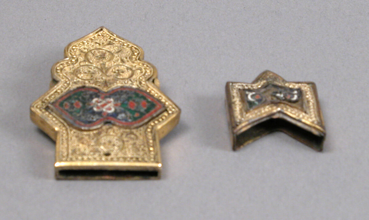 Horse Bridle or Belt Ornaments, Gilt copper or copper alloy and cloisonné enamel, Spanish