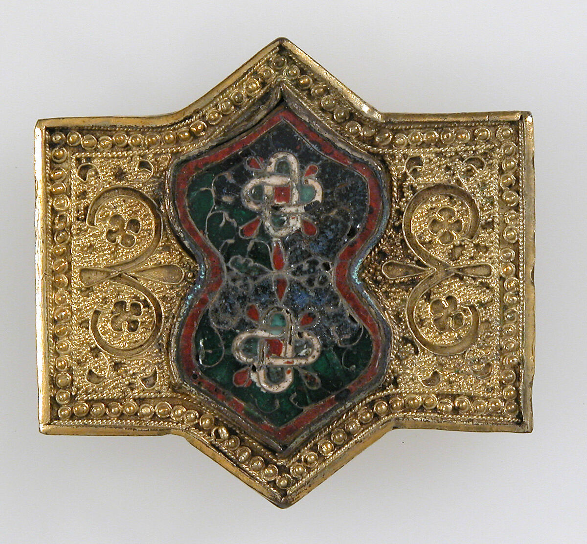 Horse Bridle or Belt Ornaments, Gilt copper or copper alloy and cloisonné enamel, Spanish