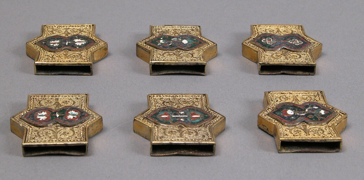 Horse Bridle or Belt Ornaments, Gilt copper or copper alloy and cloisonné enamel, Spanish