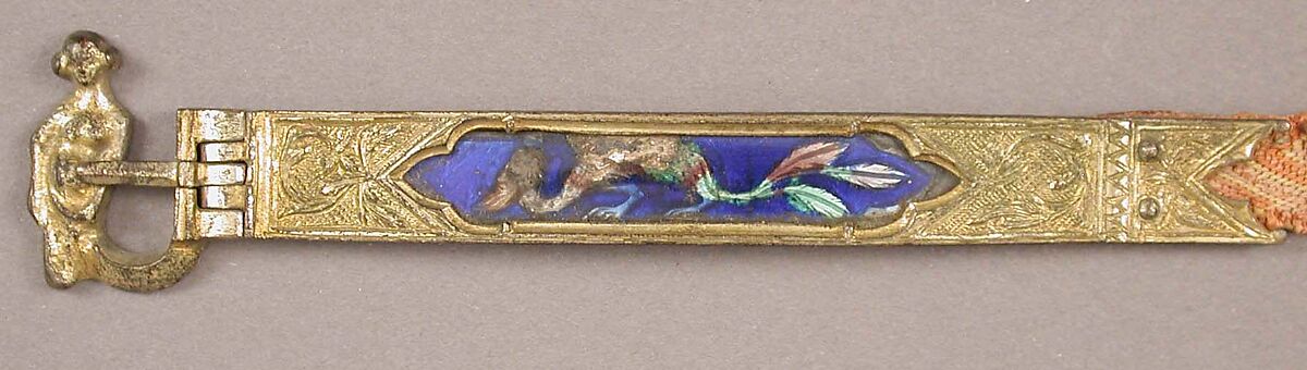 Belt with Profiles of Half-Length Figures, Basse taille enamel, silver-gilt, mounted on textile belt, Italian