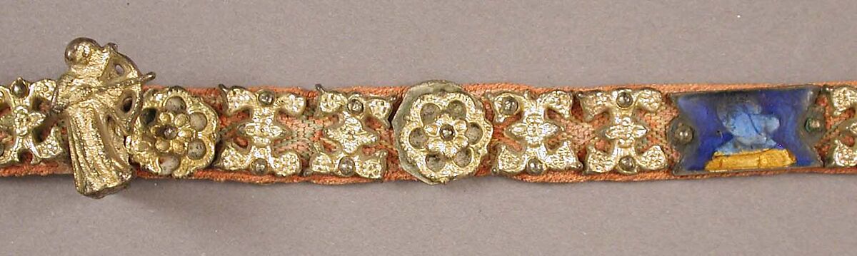 Belt with Profiles of Half-Length Figures, Basse taille enamel, silver-gilt, mounted on textile belt, Italian