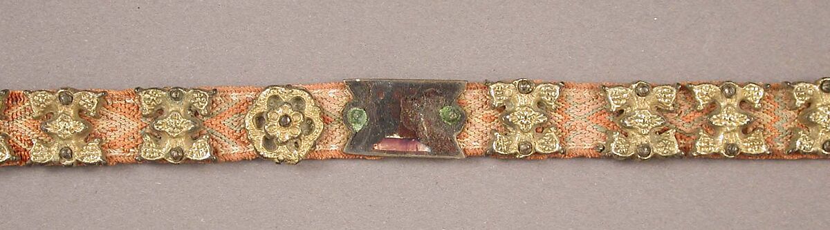 Belt with Profiles of Half-Length Figures, Basse taille enamel, silver-gilt, mounted on textile belt, Italian
