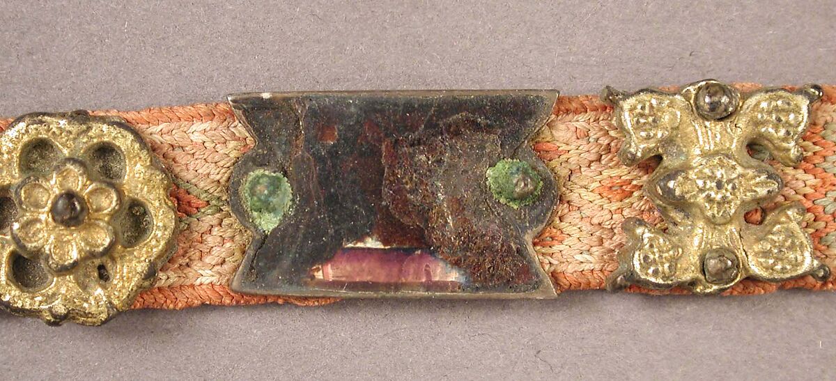 Belt with Profiles of Half-Length Figures, Basse taille enamel, silver-gilt, mounted on textile belt, Italian