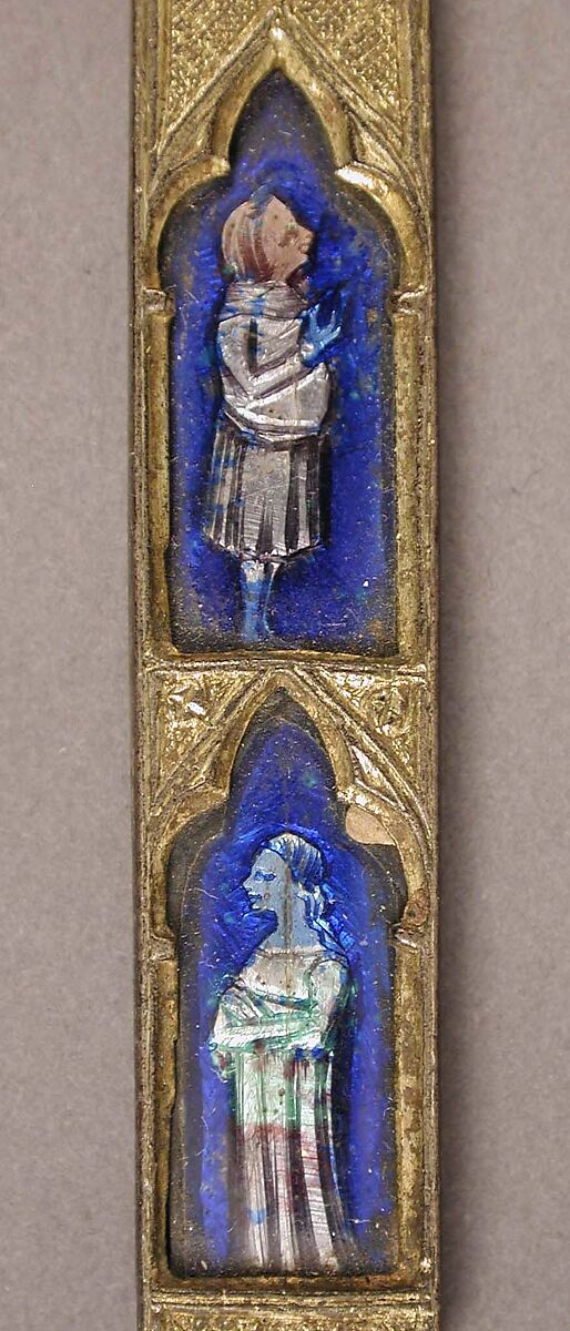 Belt with Profiles of Half-Length Figures, Basse taille enamel, silver-gilt, mounted on textile belt, Italian