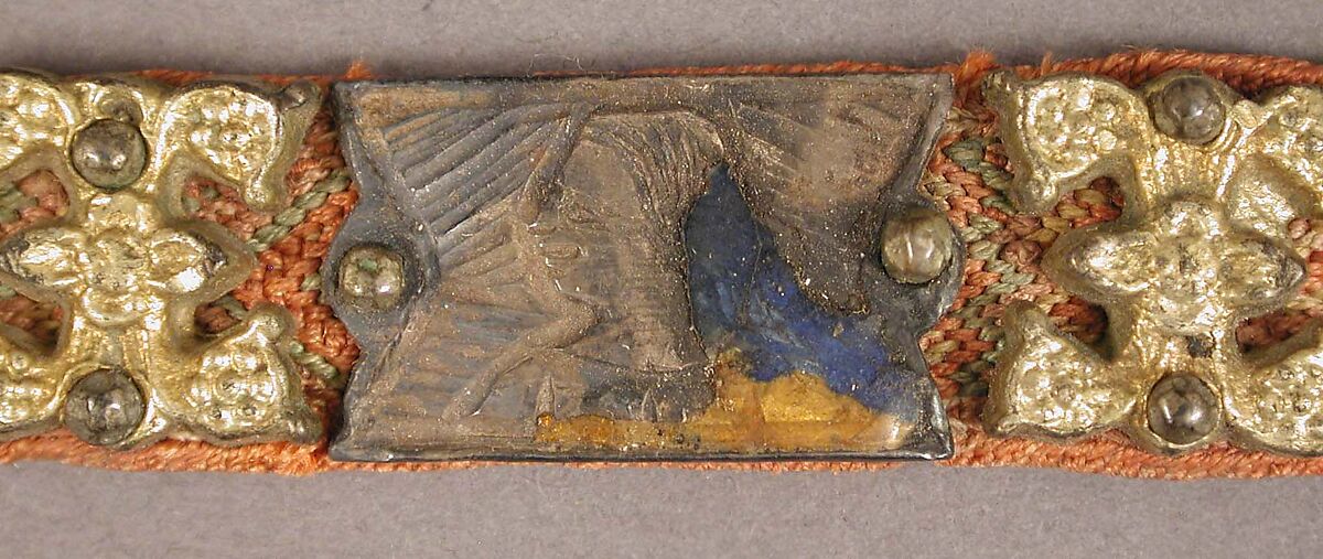 Belt with Profiles of Half-Length Figures, Basse taille enamel, silver-gilt, mounted on textile belt, Italian