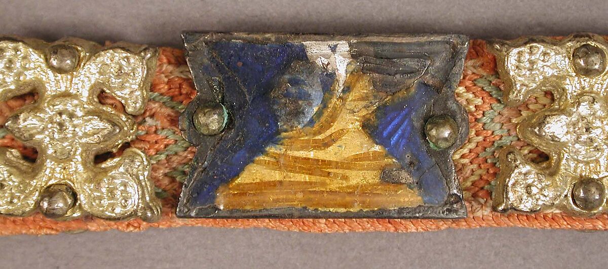 Belt with Profiles of Half-Length Figures, Basse taille enamel, silver-gilt, mounted on textile belt, Italian