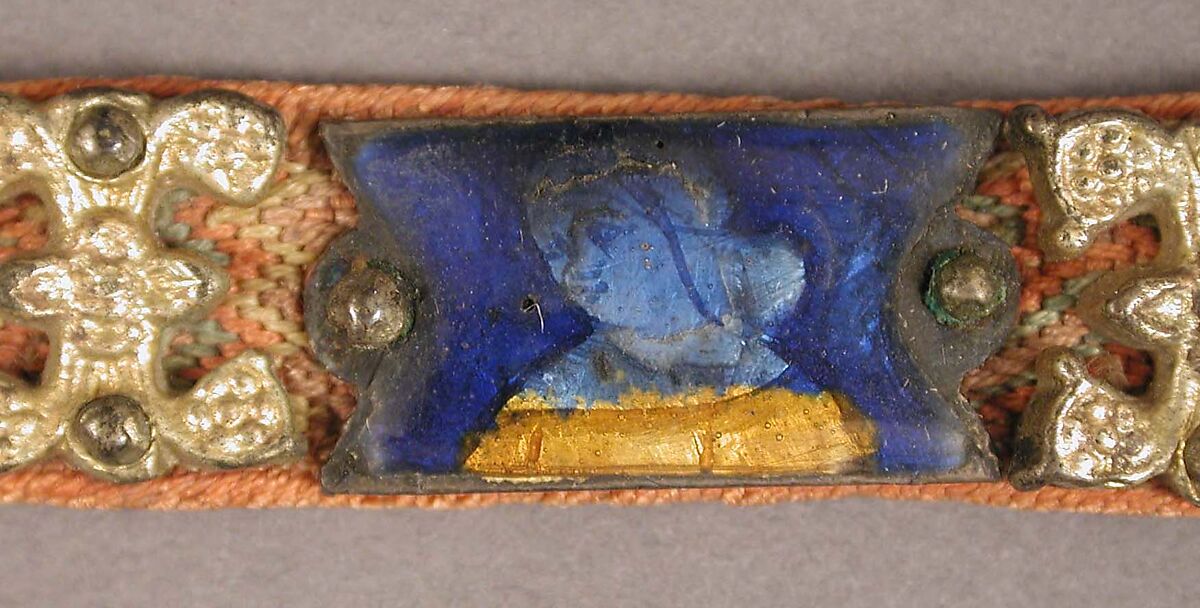 Belt with Profiles of Half-Length Figures, Basse taille enamel, silver-gilt, mounted on textile belt, Italian