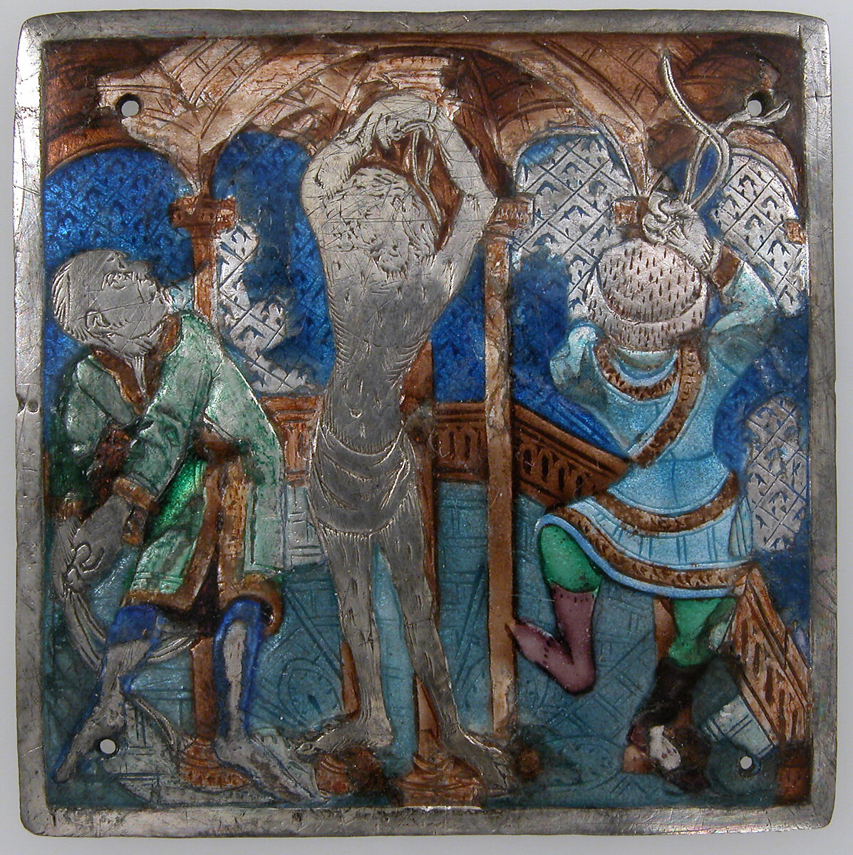 Plaque with the flagellation, Basse taille enamel, silver, Italian 