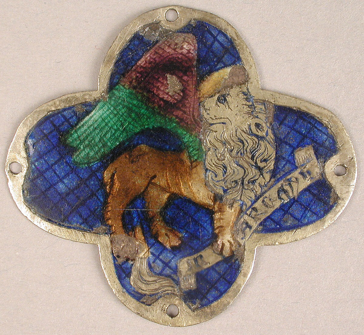 Plaque with the Lion of Saint Mark, Basse taille enamel, silver, Catalan 