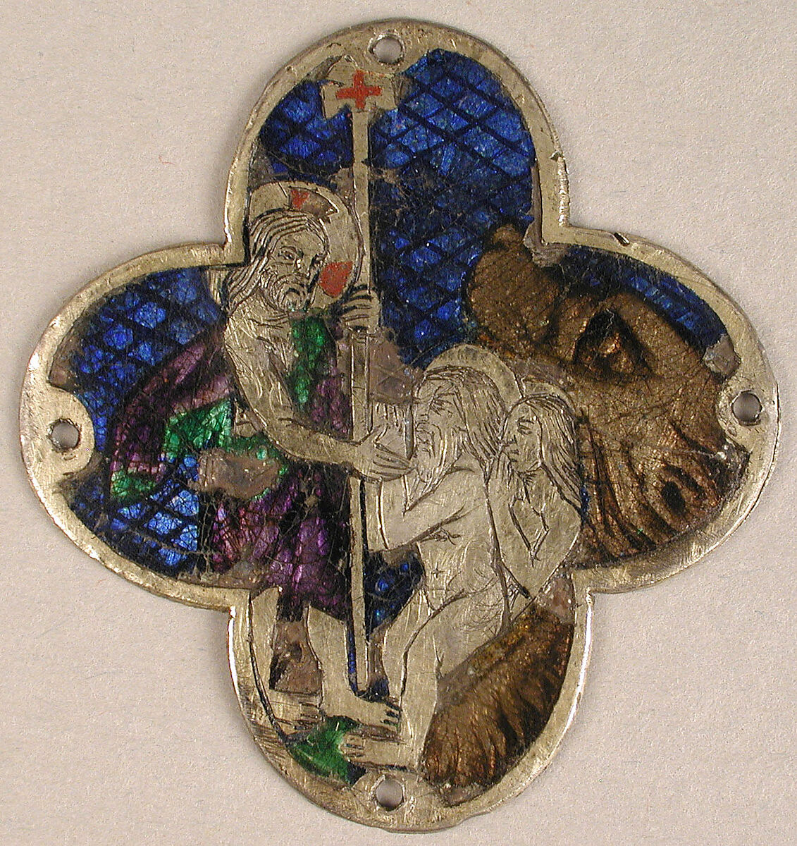 Plaque with Christ with Adam and Eve in Limbo, Basse taille enamel, silver, Catalan 